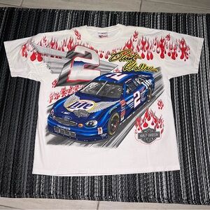 Vintage Rusty Wallace Shirt Mens Large White 1999 Nascar Harley Davidson